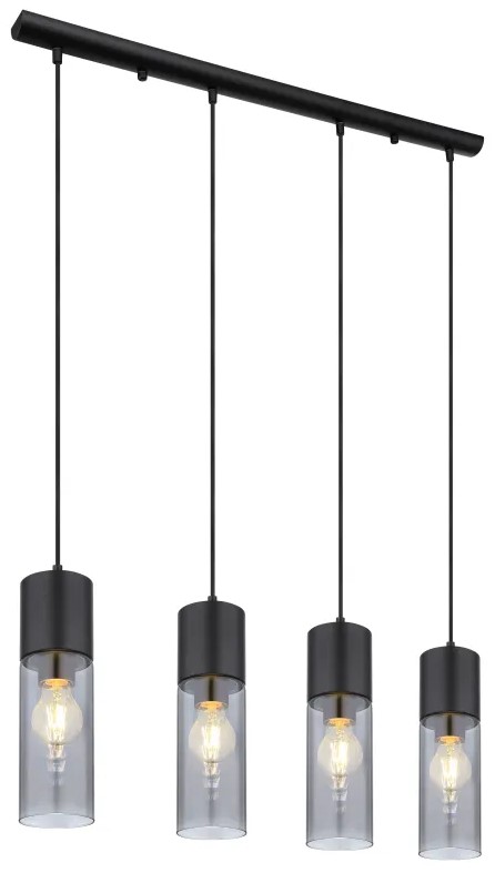Pendelleuchte schwarz matt, Glas rauchfarben