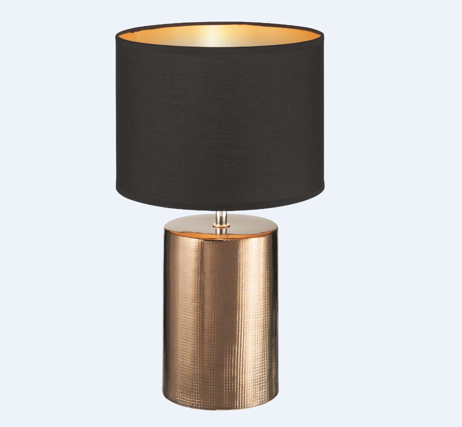 Tischleuchte, Schirm Chintz Schwarz/Gold, Schnurschalter