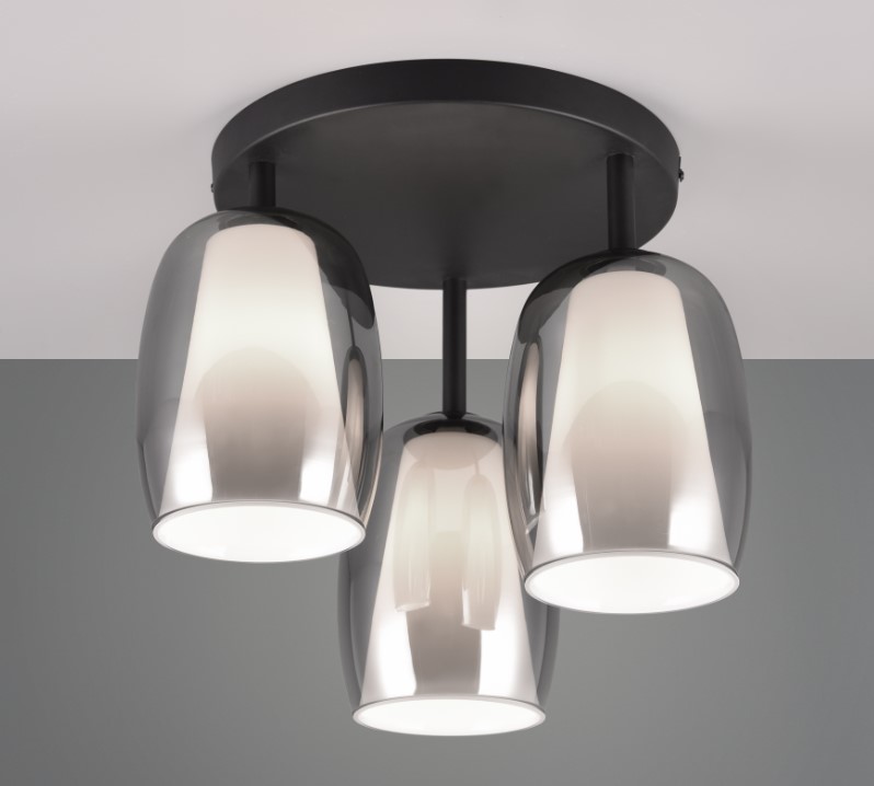 Deckenleuchte, Rauchglas, Schwarz, E14 Fassung, ZT2