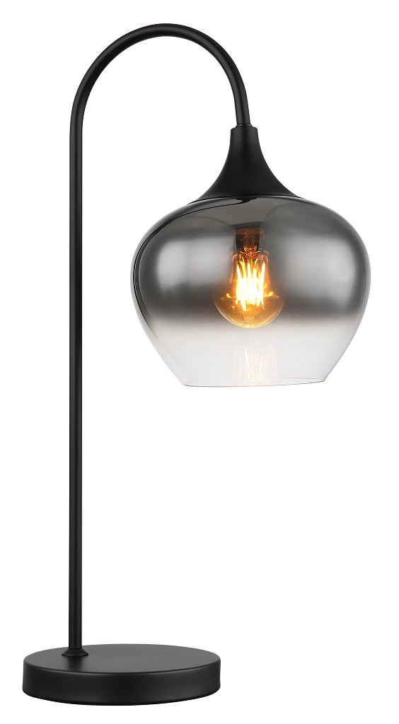 Tischleuchte, Rauchglas, Schwarz, Wippschalter, ZT1