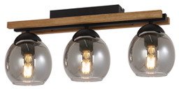 Deckenleuchte, Rauchglas, Schwarz, Holzfarben, E27, ZT1