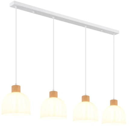LED Pendelleuchte, Holz braun, Glas opal