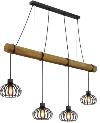 Pendelleuchte, schwarz matt, Holz braun, Herumwickeln