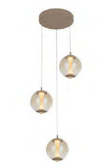 LED Pendelleuchte, 3-flammig, Sandfarben, Glas Bernstein