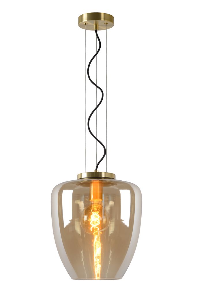 1 flammige, amberfarbene Pendelleuchte