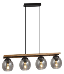 Pendelleuchte, Rauchglas, Schwarz, Holzfarben, E27, ZT1