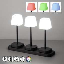 3er Set LED Akku Tischleuchte, Sensordimmer, IP54, Schwarz