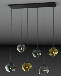 Pendelleuchte, E14, Schwarz, farbige Gläser