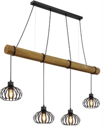 Pendelleuchte, schwarz matt, Holz braun, Herumwickeln